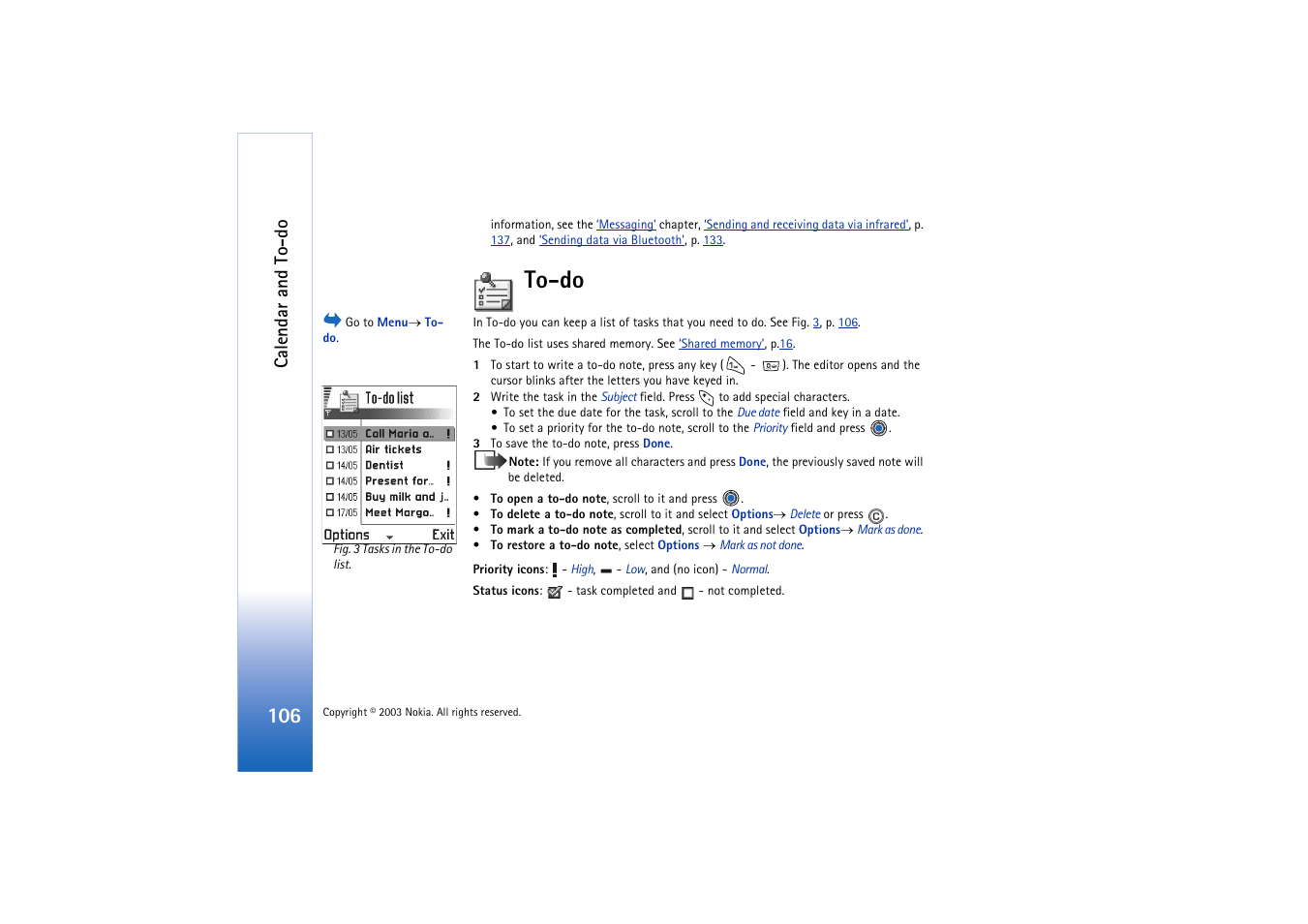 To-do, Calendar and to-do | Nokia 3660 User Manual | Page 106 / 157