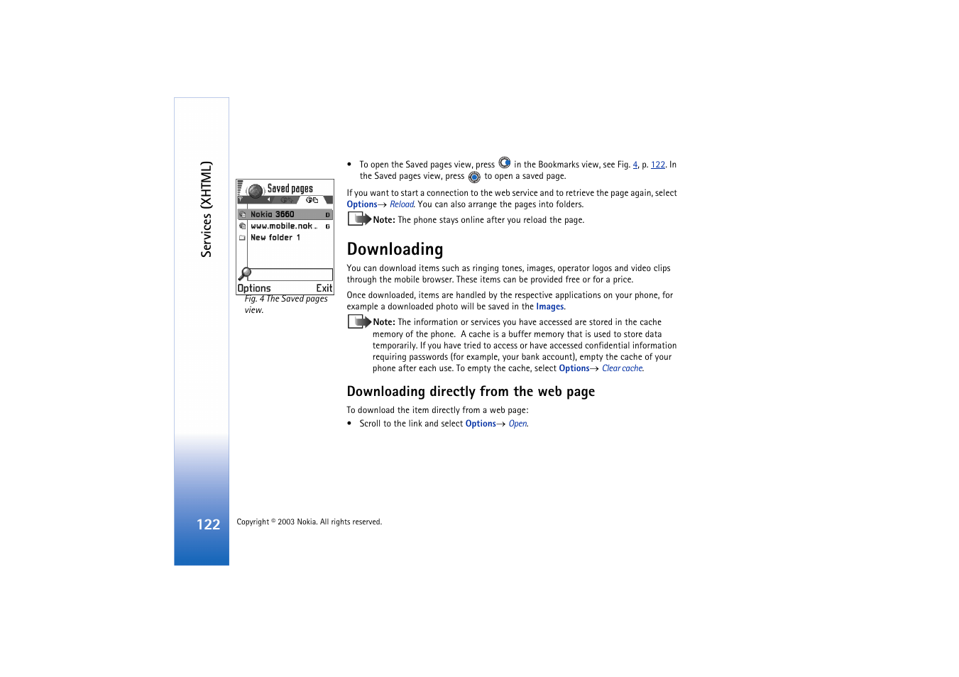 Downloading, Downloading directly from the web page | Nokia 3660 User Manual | Page 122 / 157