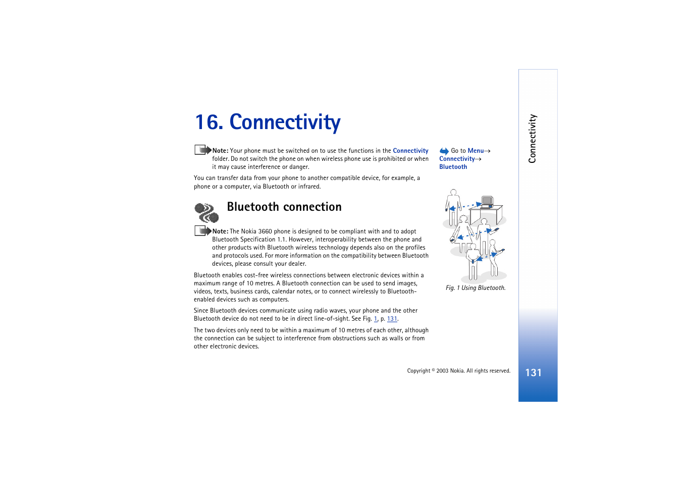 Connectivity, Bluetooth connection | Nokia 3660 User Manual | Page 131 / 157