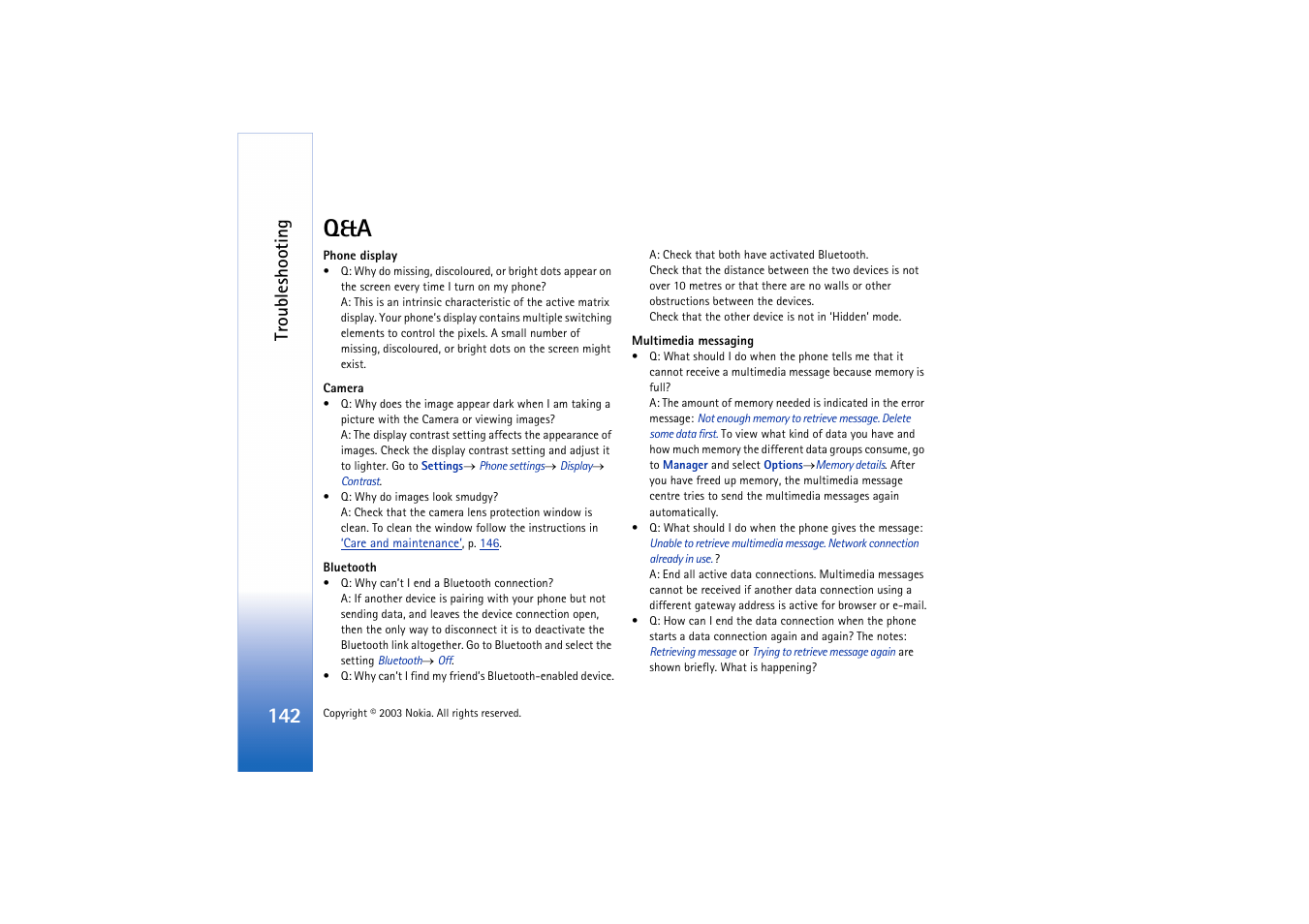 Troubleshooting | Nokia 3660 User Manual | Page 142 / 157