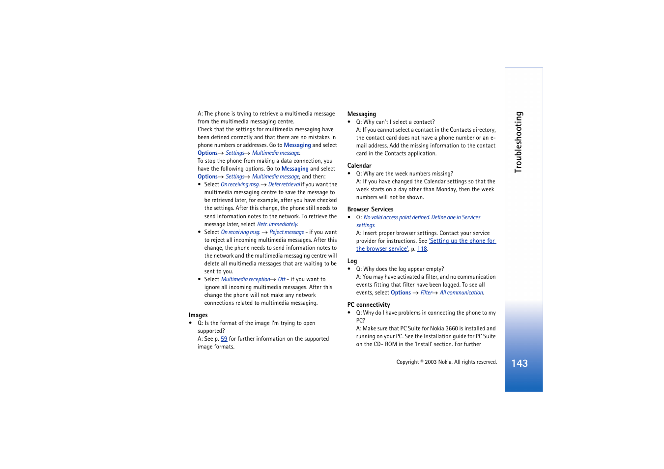 Troubleshooting | Nokia 3660 User Manual | Page 143 / 157