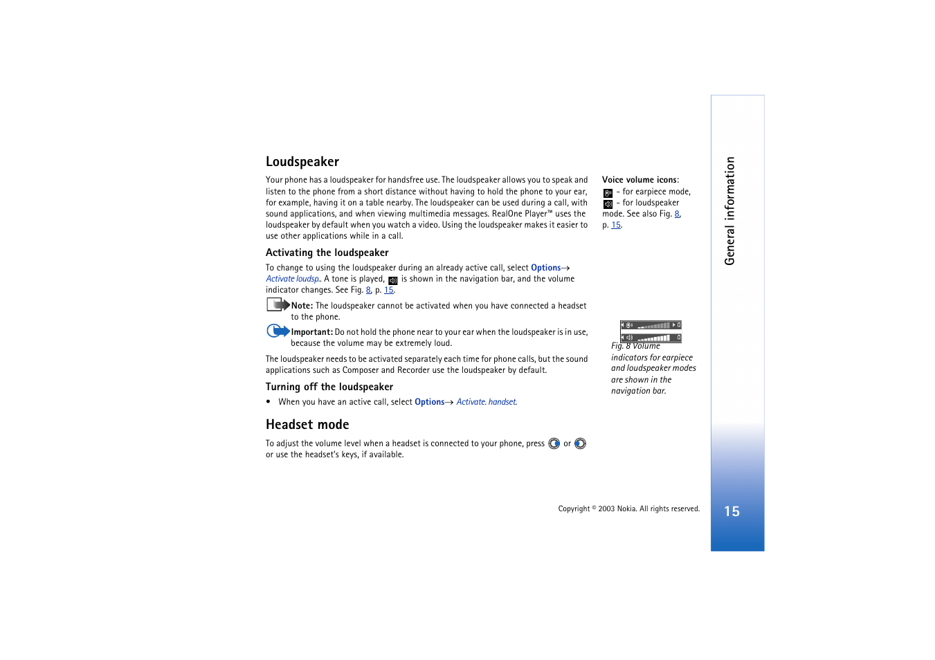 Loudspeaker, Headset mode | Nokia 3660 User Manual | Page 15 / 157