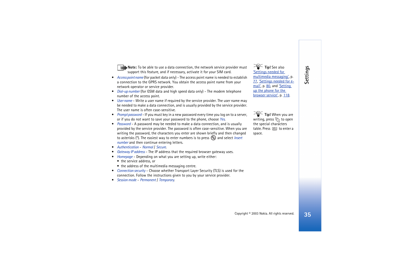 Settings | Nokia 3660 User Manual | Page 35 / 157