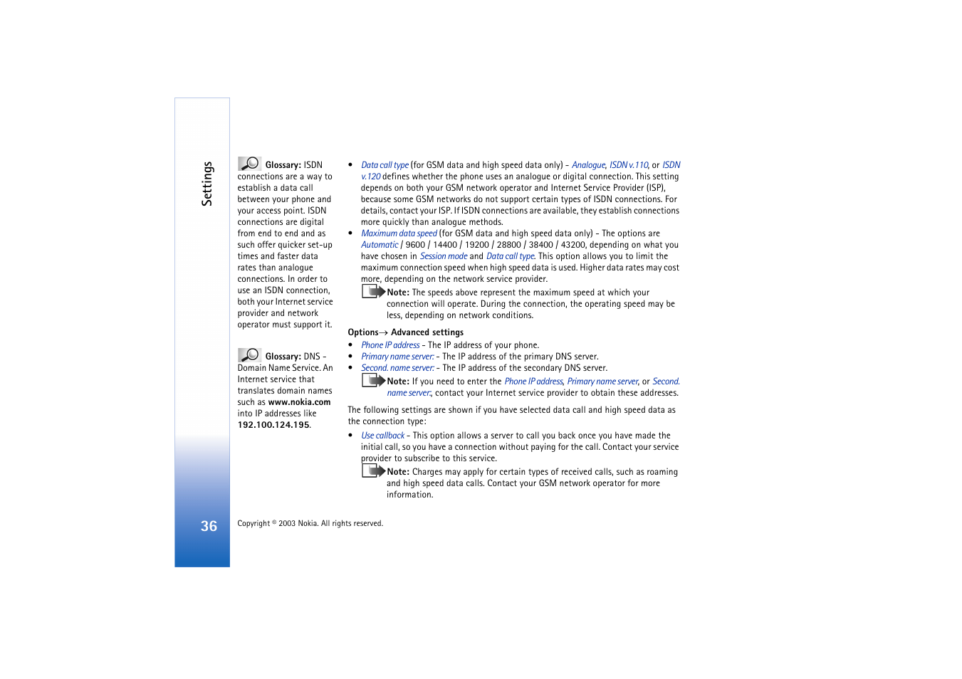 Settings | Nokia 3660 User Manual | Page 36 / 157