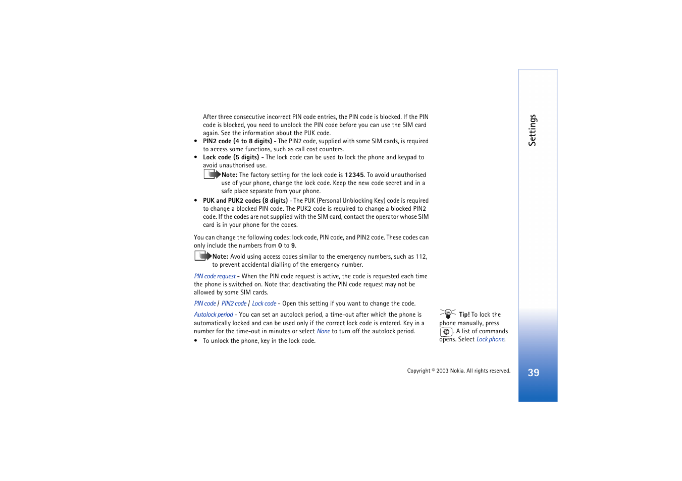 Settings | Nokia 3660 User Manual | Page 39 / 157