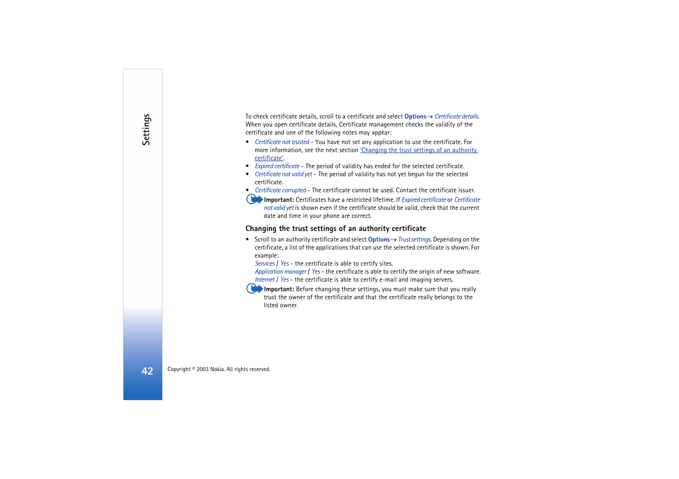 Settings | Nokia 3660 User Manual | Page 42 / 157