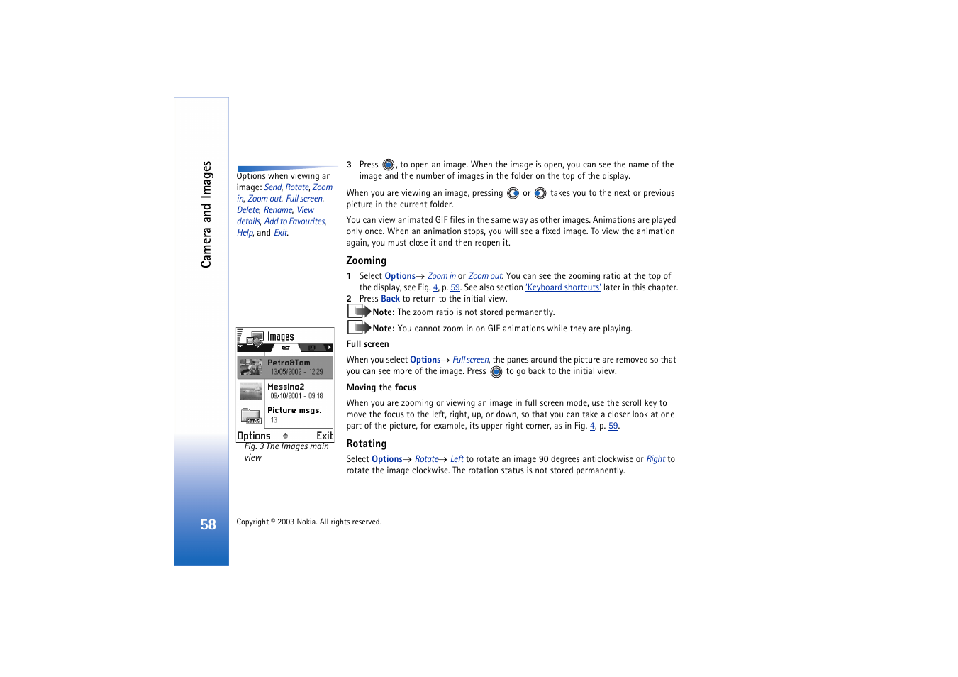 In fig, Camera and images | Nokia 3660 User Manual | Page 58 / 157