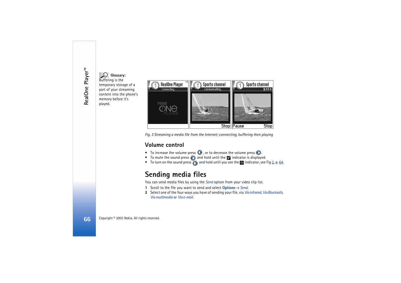 Volume control, Sending media files | Nokia 3660 User Manual | Page 66 / 157