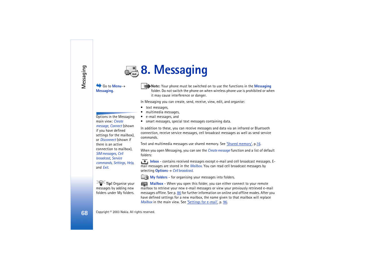 Messaging, E the | Nokia 3660 User Manual | Page 68 / 157