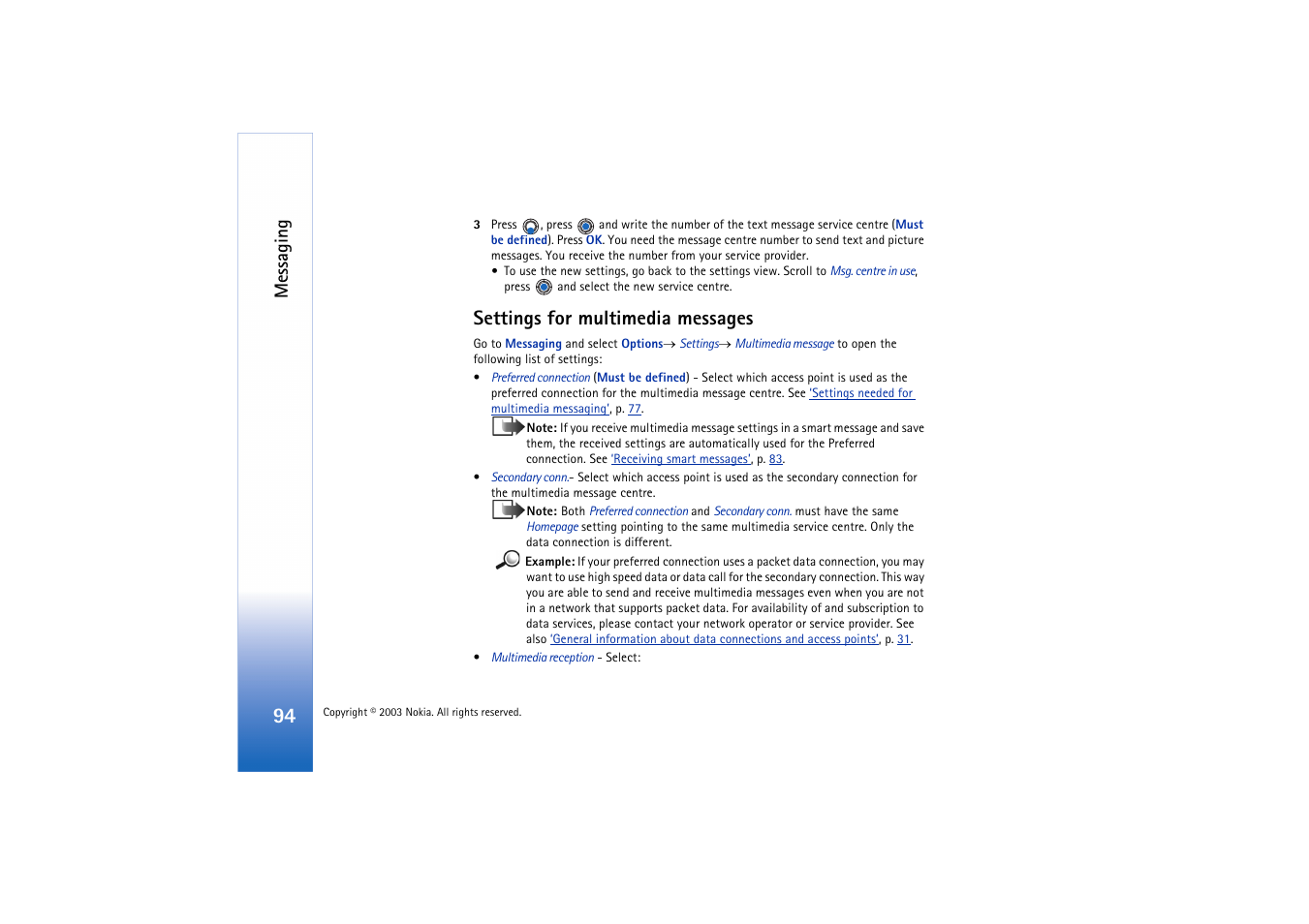 Settings for multimedia messages, Messaging | Nokia 3660 User Manual | Page 94 / 157