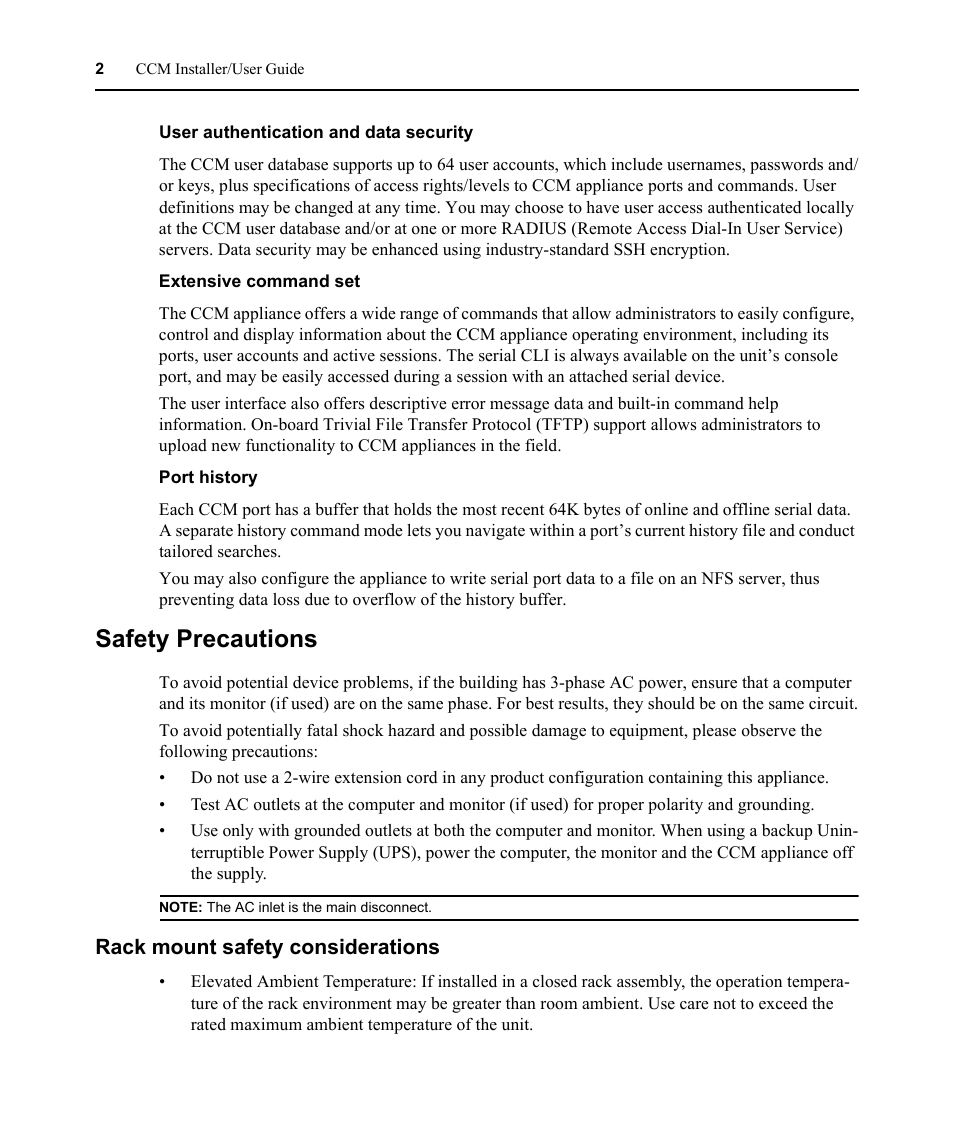 Safety precautions, Rack mount safety considerations | Avocent CCM User Manual | Page 16 / 136