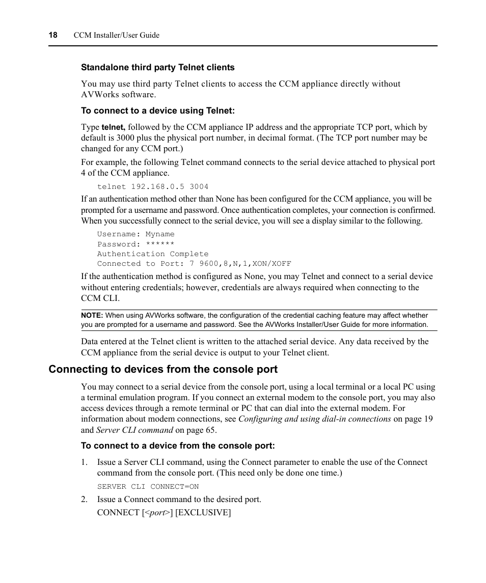 Connecting to devices from the console port | Avocent CCM User Manual | Page 32 / 136