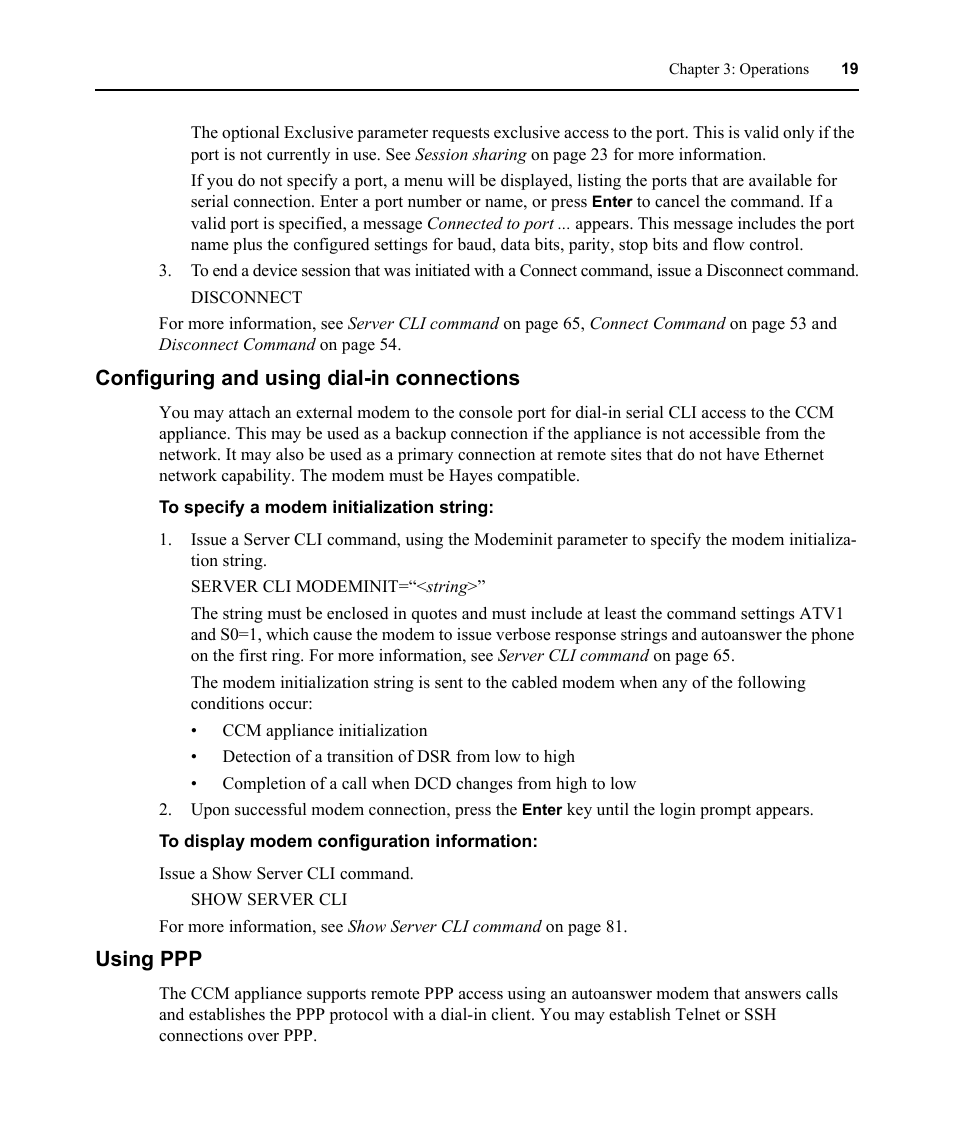 Configuring and using dial-in connections, Using ppp | Avocent CCM User Manual | Page 33 / 136
