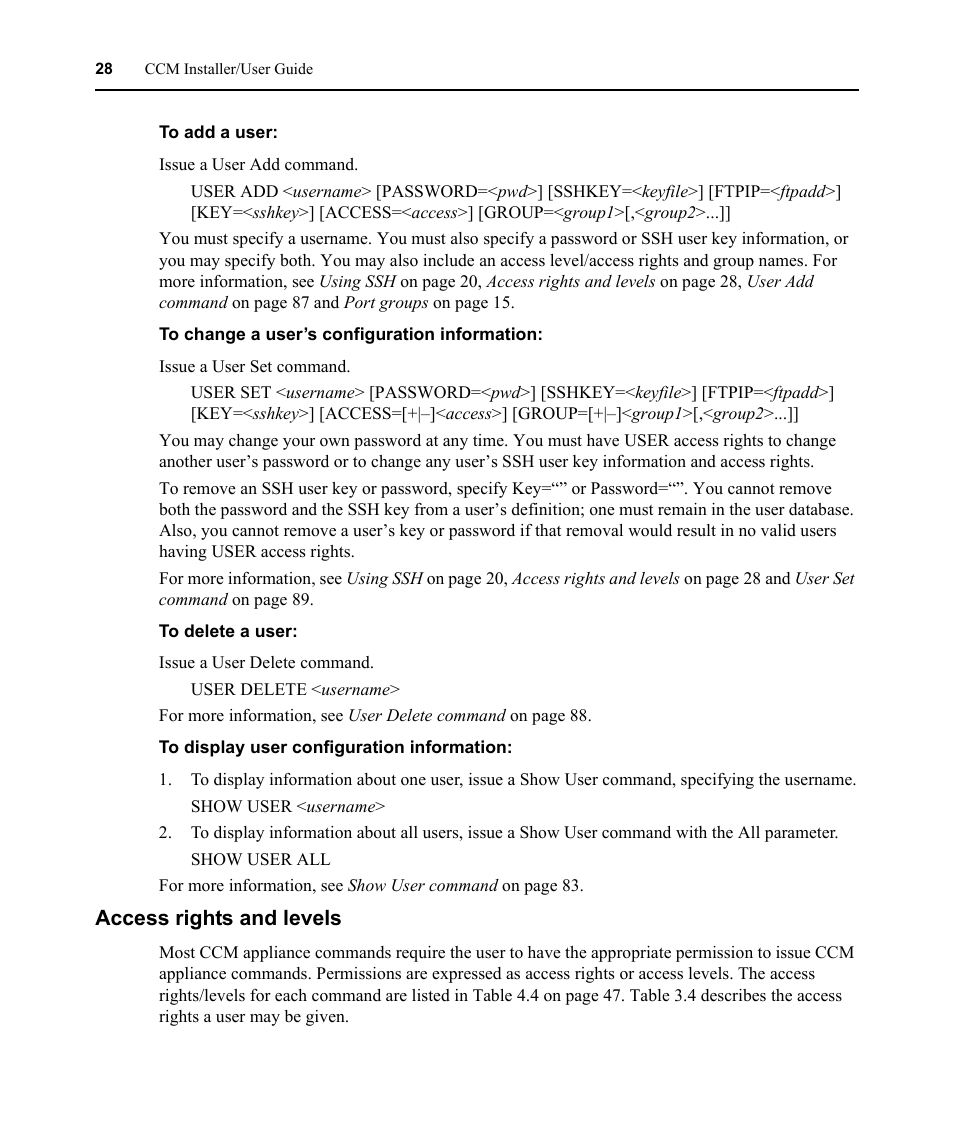 Access rights and levels | Avocent CCM User Manual | Page 42 / 136