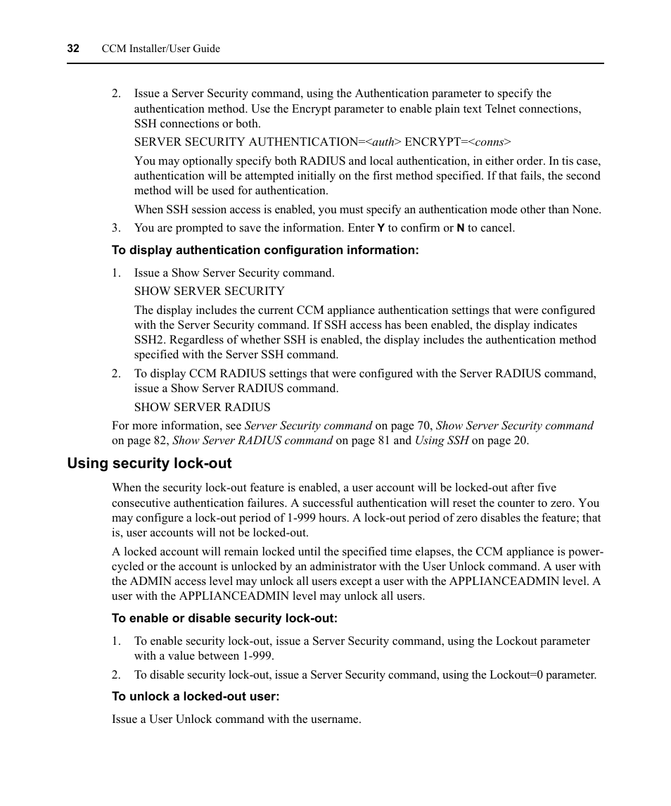 Using security lock-out | Avocent CCM User Manual | Page 46 / 136