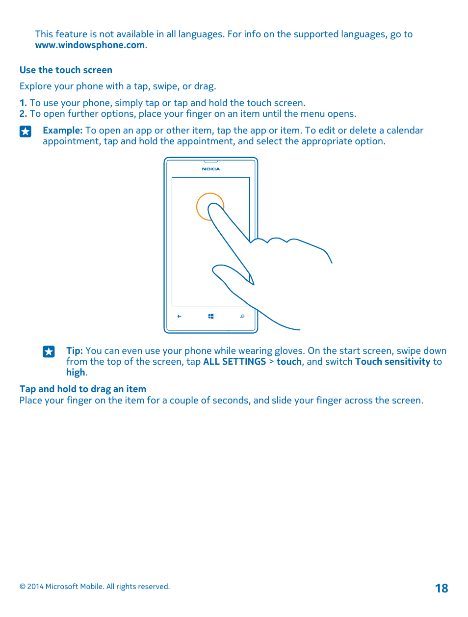 Use the touch screen | Nokia Lumia 520 User Manual | Page 18 / 109