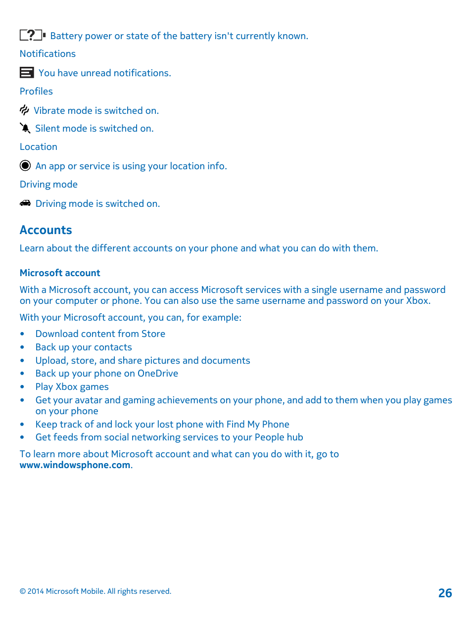 Accounts, Microsoft account | Nokia Lumia 520 User Manual | Page 26 / 109