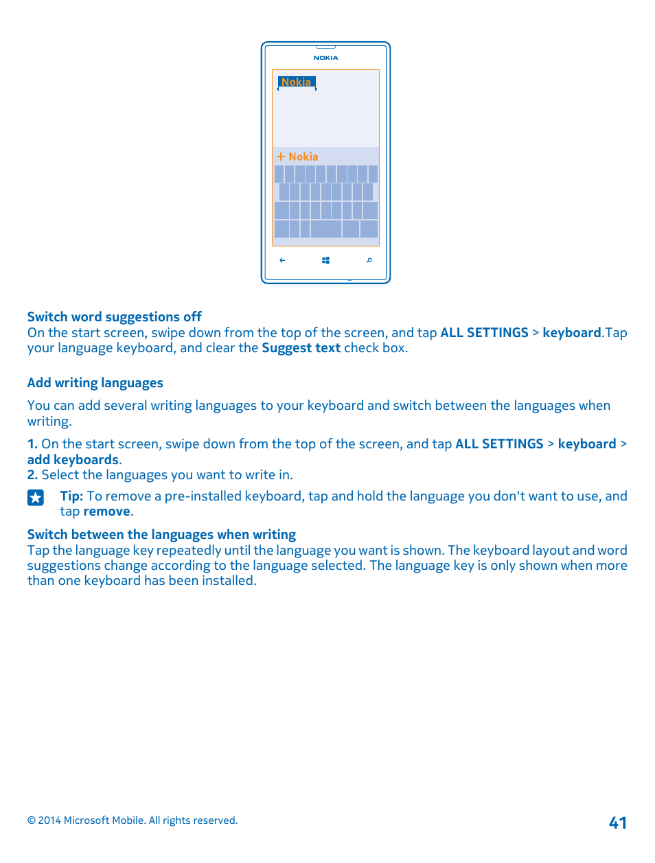 Add writing languages | Nokia Lumia 520 User Manual | Page 41 / 109