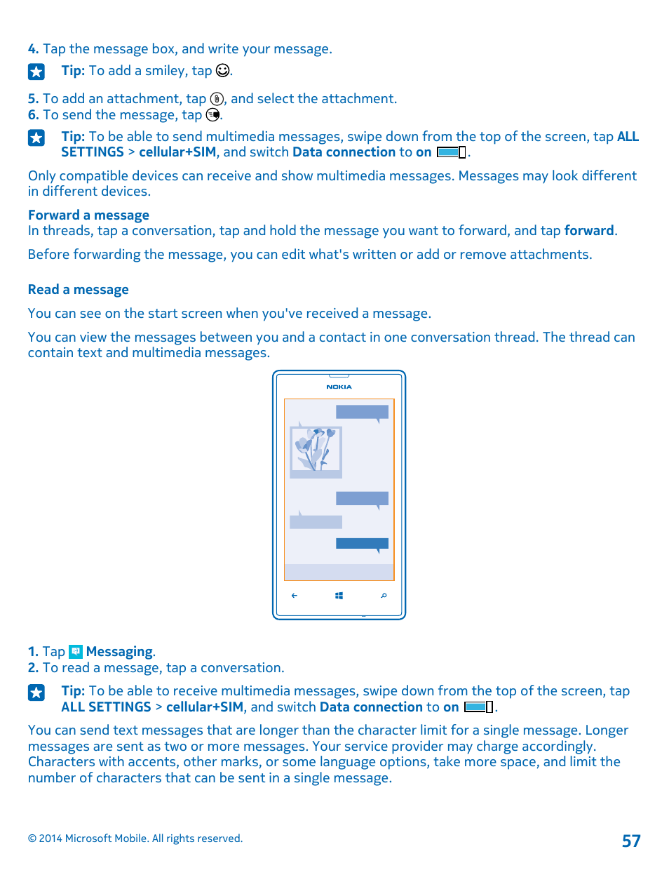 Read a message | Nokia Lumia 520 User Manual | Page 57 / 109