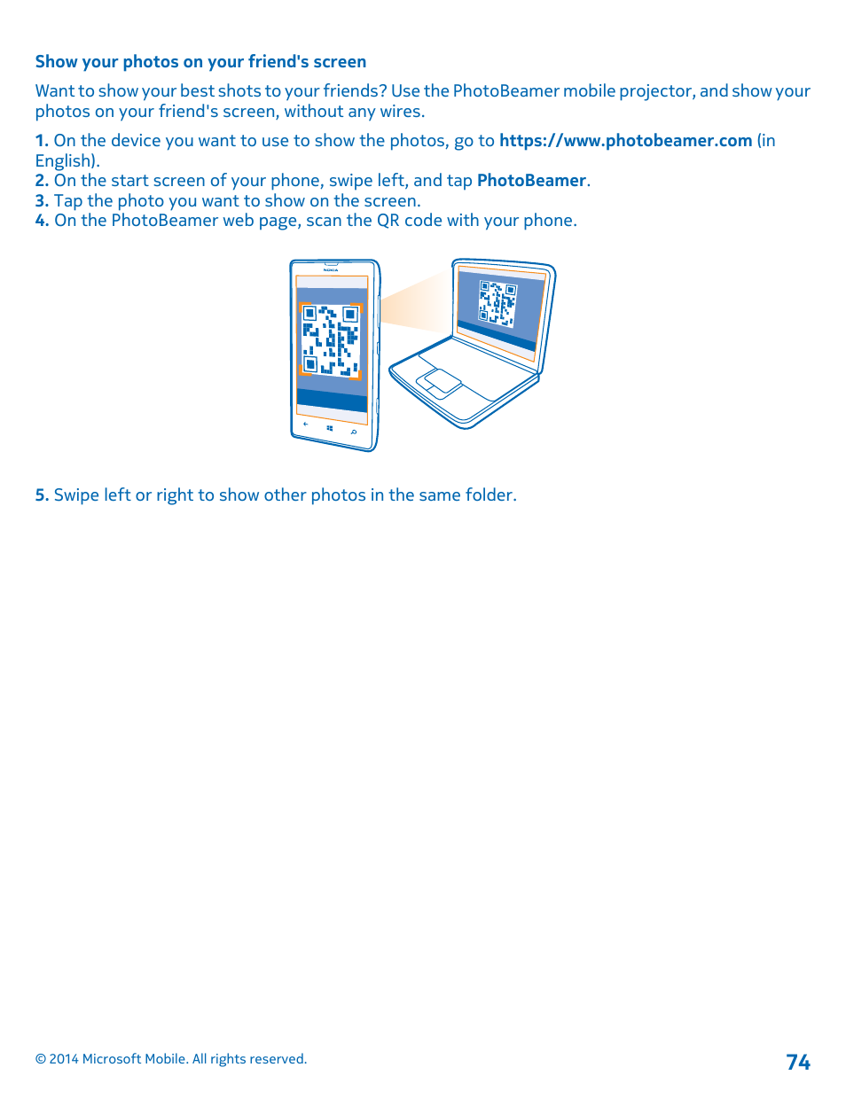 Show your photos on your friend's screen | Nokia Lumia 520 User Manual | Page 74 / 109