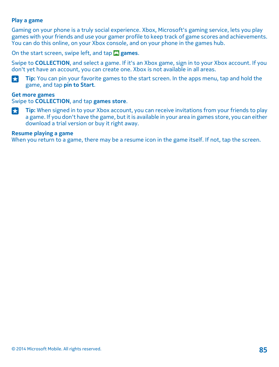 Play a game | Nokia Lumia 520 User Manual | Page 85 / 109