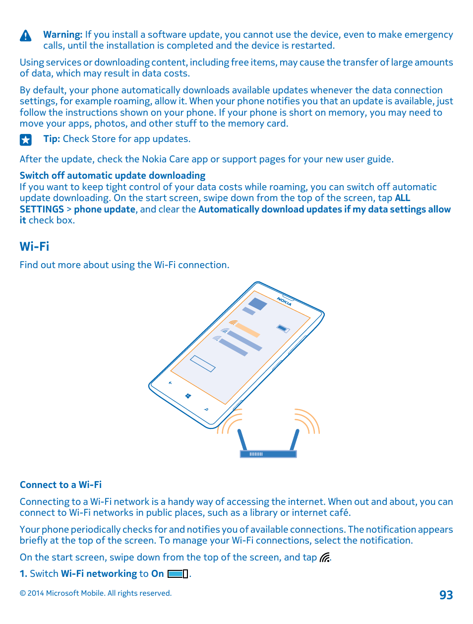 Wi-fi, Connect to a wi-fi | Nokia Lumia 520 User Manual | Page 93 / 109