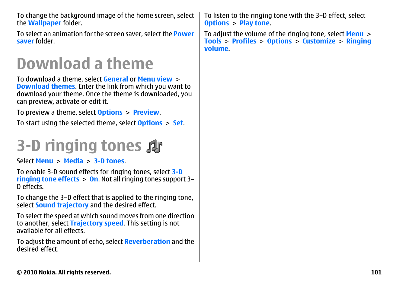 Download a theme, D ringing tones | Nokia E71 User Manual | Page 101 / 151