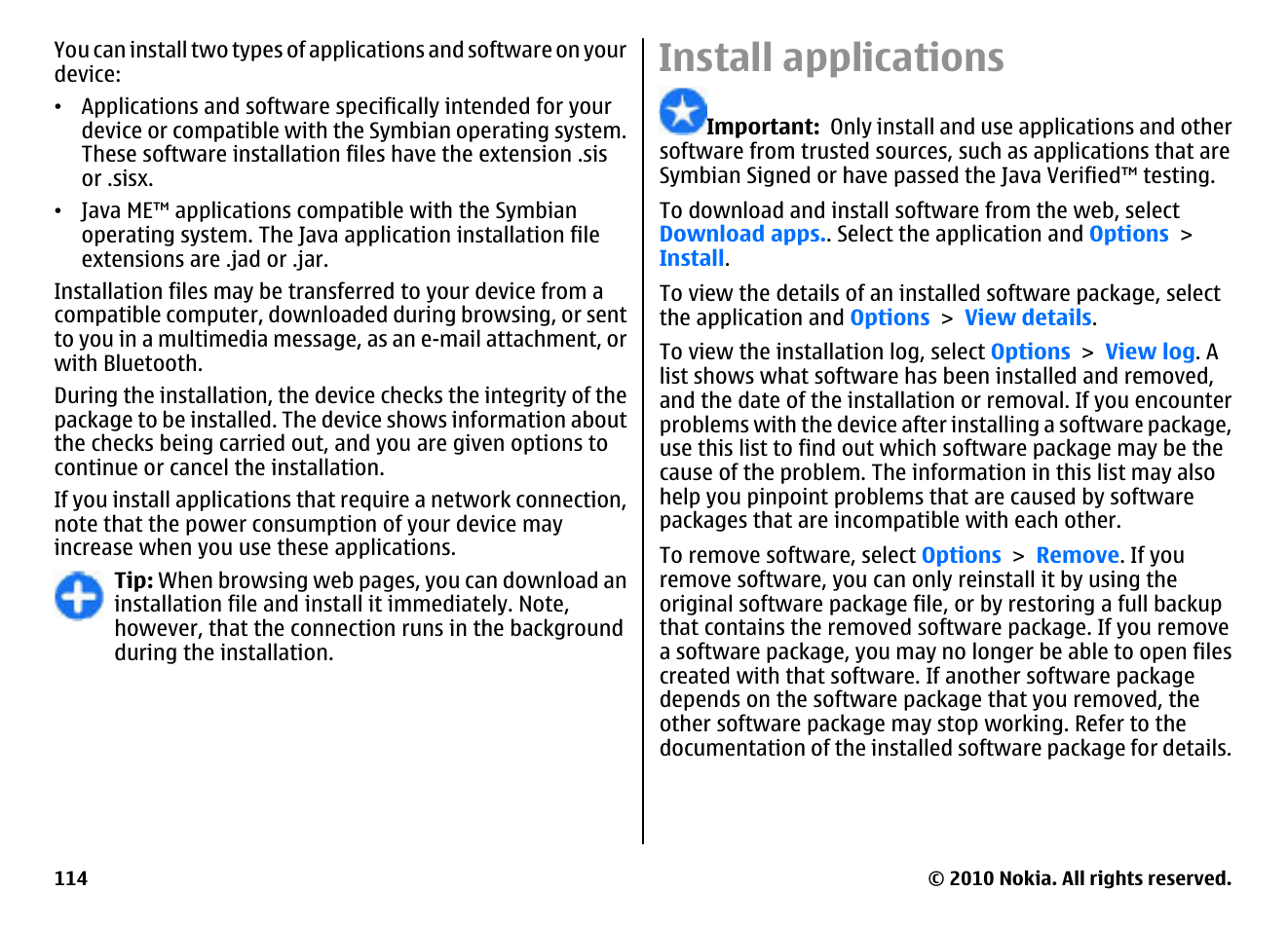 Install applications | Nokia E71 User Manual | Page 114 / 151