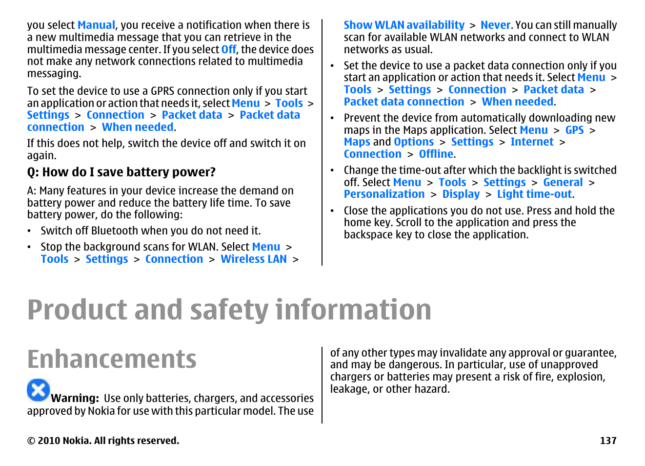 Product and safety information, Enhancements | Nokia E71 User Manual | Page 137 / 151