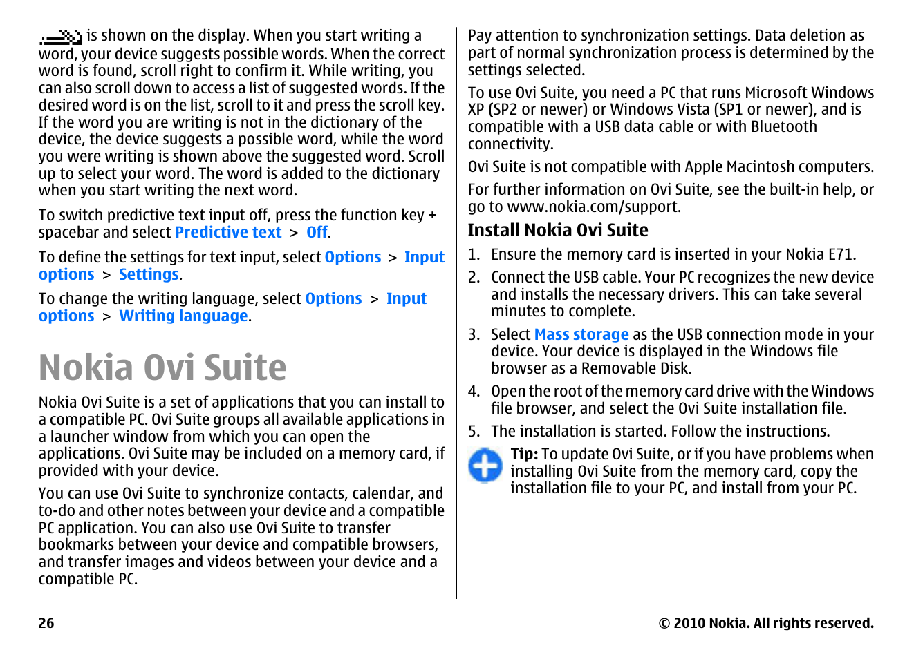 Nokia ovi suite | Nokia E71 User Manual | Page 26 / 151