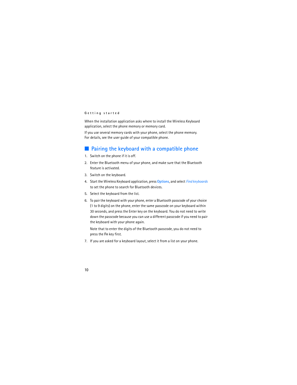 Pairing the keyboard with a compatible phone | Nokia SU-8W User Manual | Page 10 / 88