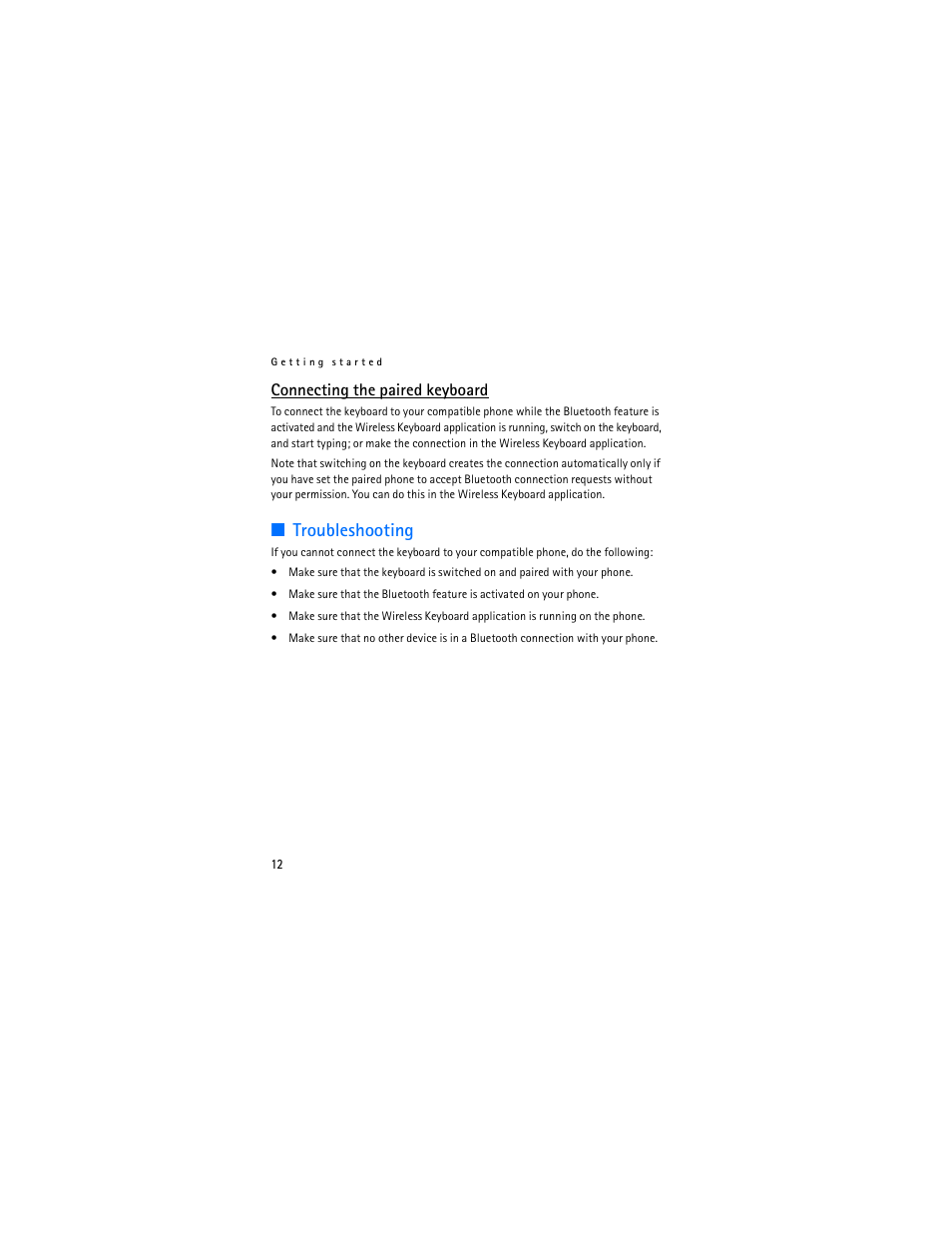Troubleshooting, Connecting the paired keyboard | Nokia SU-8W User Manual | Page 12 / 88