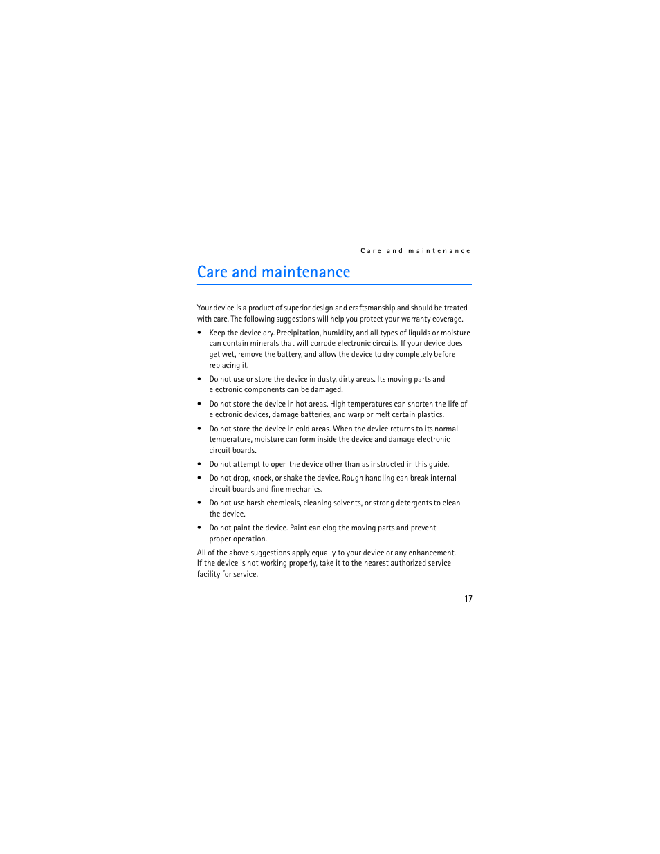 Care and maintenance | Nokia SU-8W User Manual | Page 17 / 88
