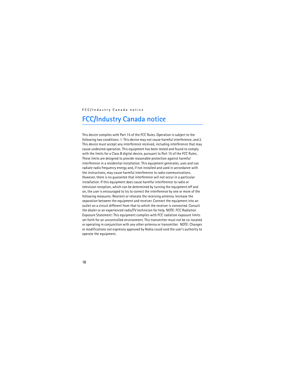 Fcc/industry canada notice | Nokia SU-8W User Manual | Page 18 / 88