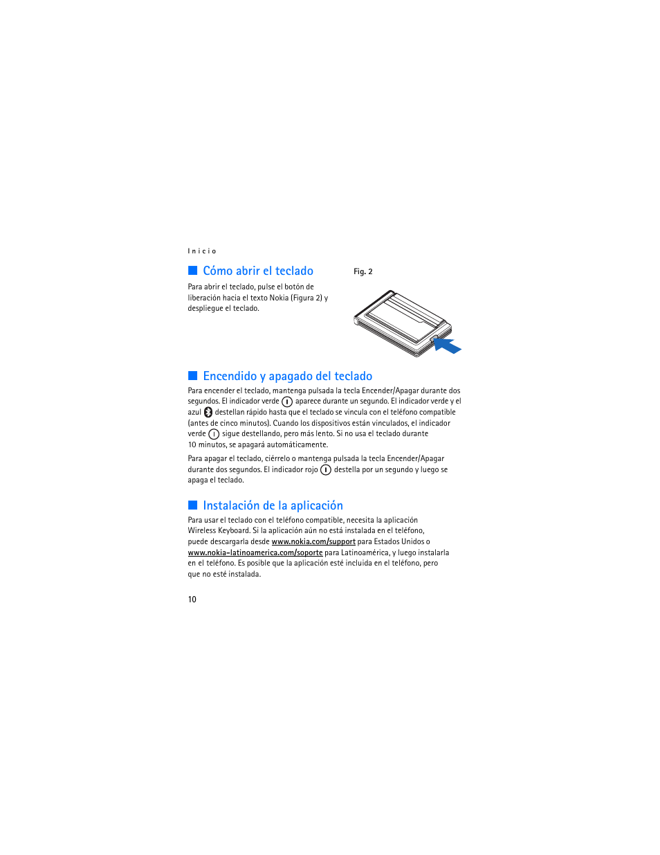 Cómo abrir el teclado, Encendido y apagado del teclado, Instalación de la aplicación | Nokia SU-8W User Manual | Page 28 / 88