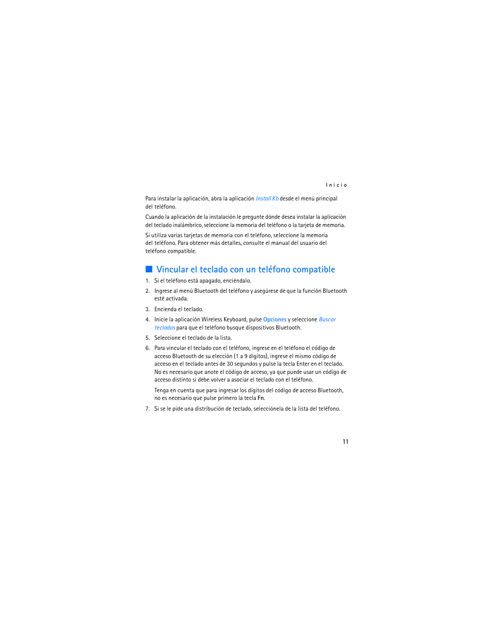 Vincular el teclado con un teléfono compatible | Nokia SU-8W User Manual | Page 29 / 88