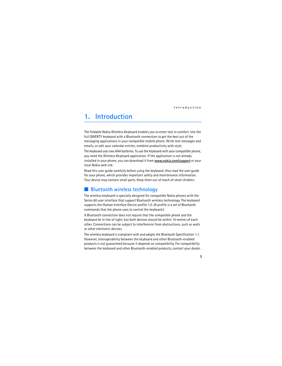 Introduction, Bluetooth wireless technology | Nokia SU-8W User Manual | Page 5 / 88