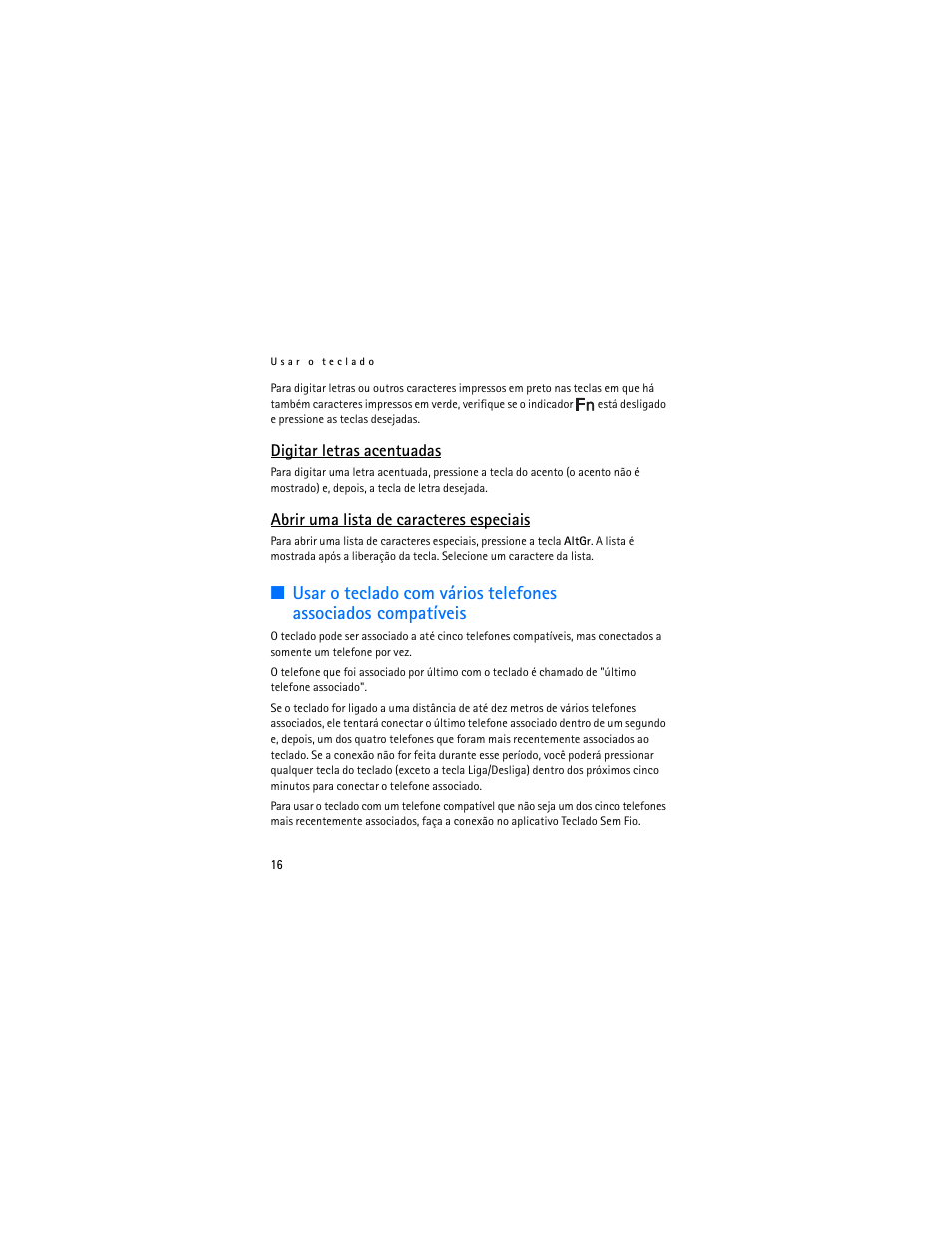 Digitar letras acentuadas, Abrir uma lista de caracteres especiais | Nokia SU-8W User Manual | Page 56 / 88