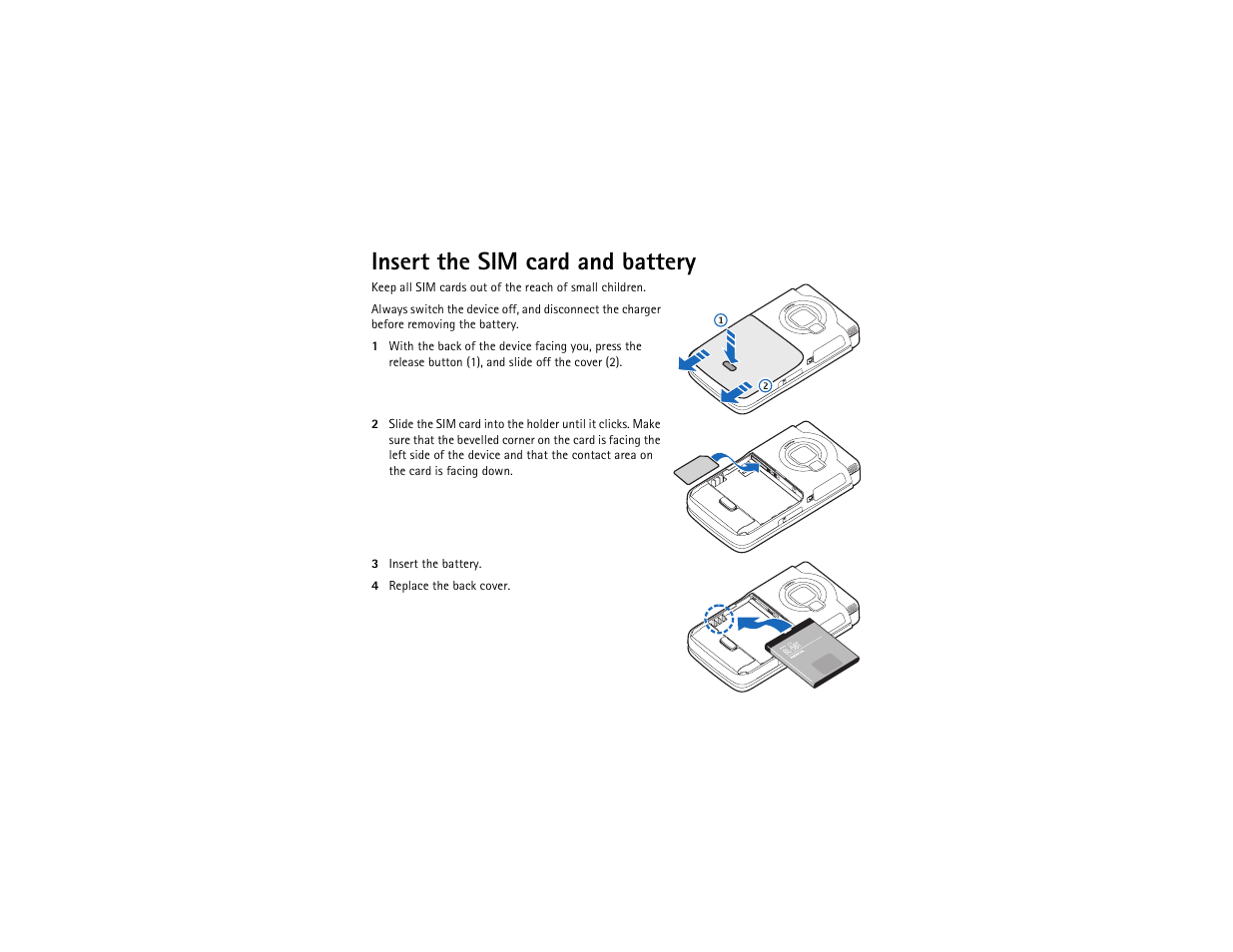 Insert the sim card and battery | Nokia N75 User Manual | Page 4 / 25