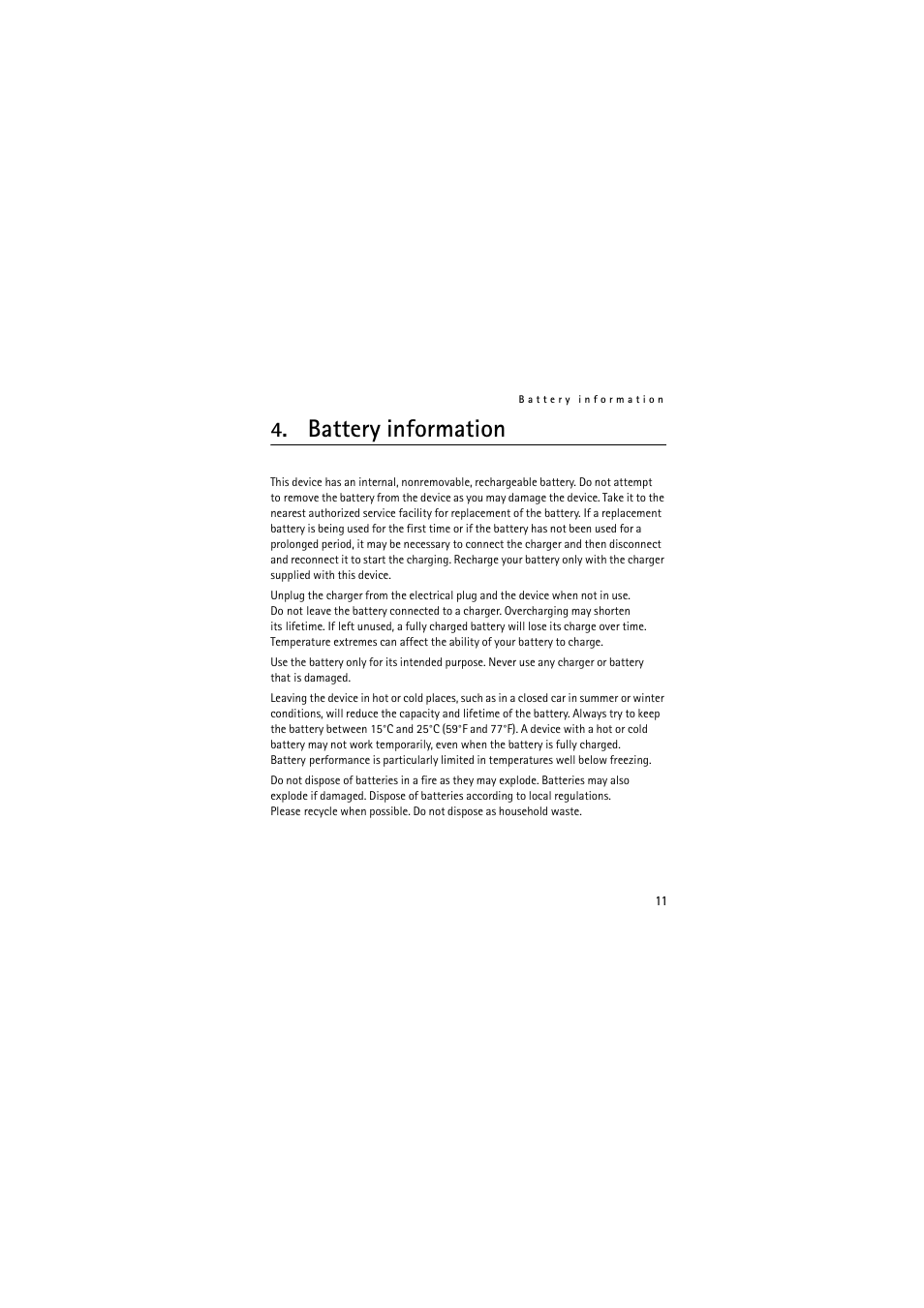 Battery information | Nokia Wireless Headset HS-36W User Manual | Page 11 / 60