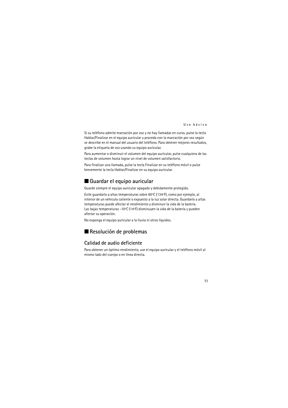 Guardar el equipo auricular, Resolución de problemas | Nokia Wireless Headset HS-36W User Manual | Page 23 / 60