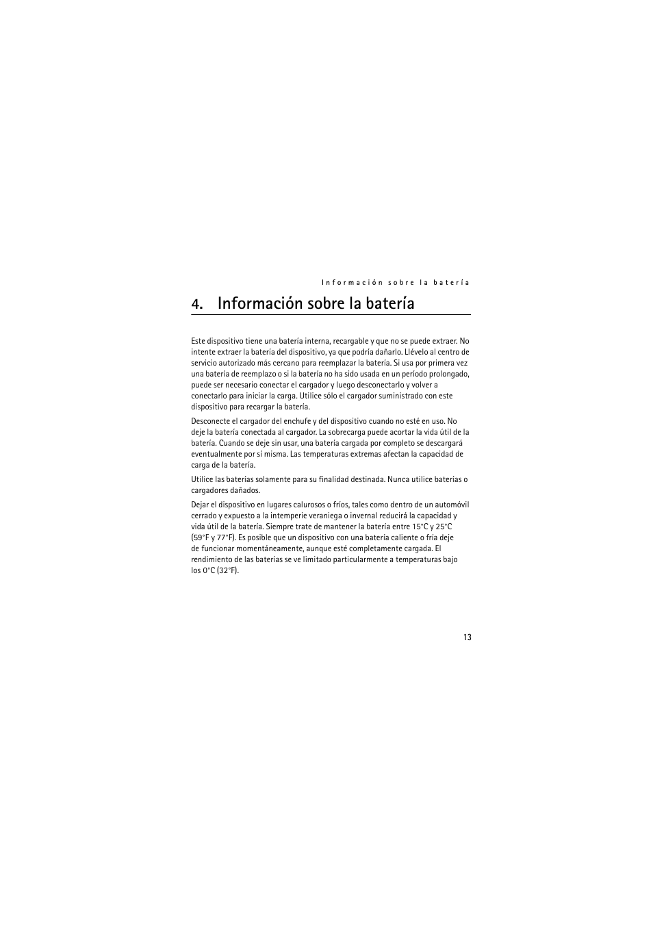 Información sobre la batería | Nokia Wireless Headset HS-36W User Manual | Page 25 / 60