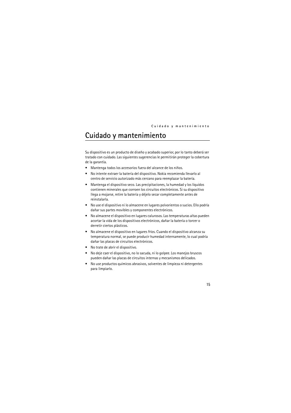 Cuidado y mantenimiento | Nokia Wireless Headset HS-36W User Manual | Page 27 / 60
