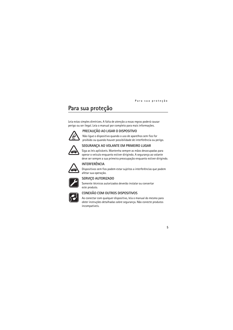 Para sua proteção | Nokia Wireless Headset HS-36W User Manual | Page 33 / 60