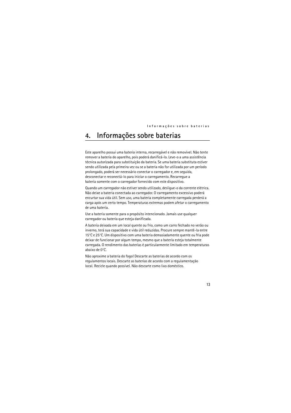 Informações sobre baterias | Nokia Wireless Headset HS-36W User Manual | Page 41 / 60