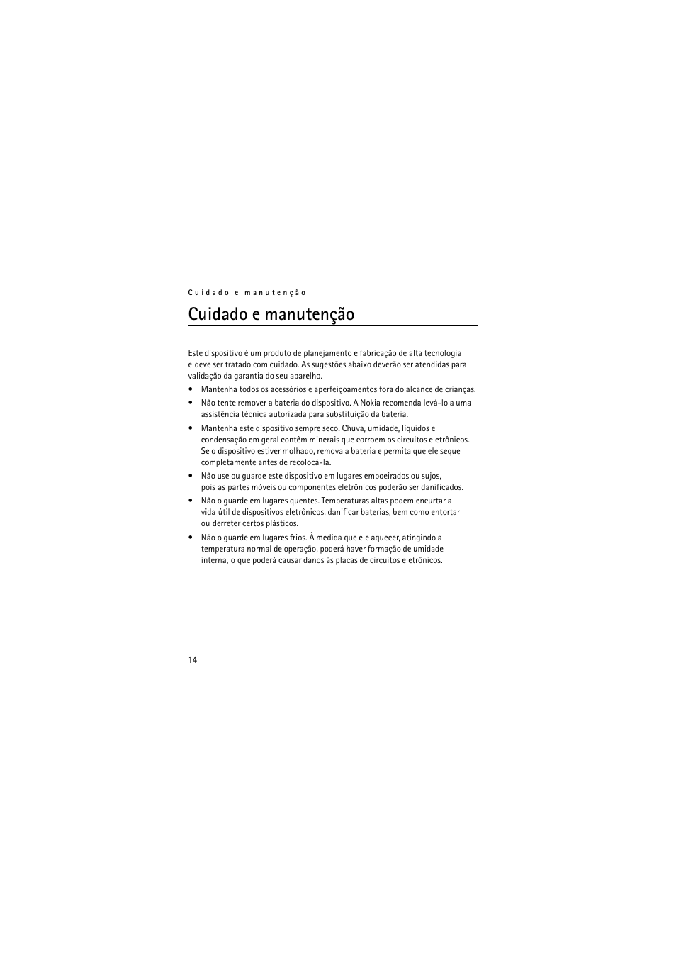 Cuidado e manutenção | Nokia Wireless Headset HS-36W User Manual | Page 42 / 60