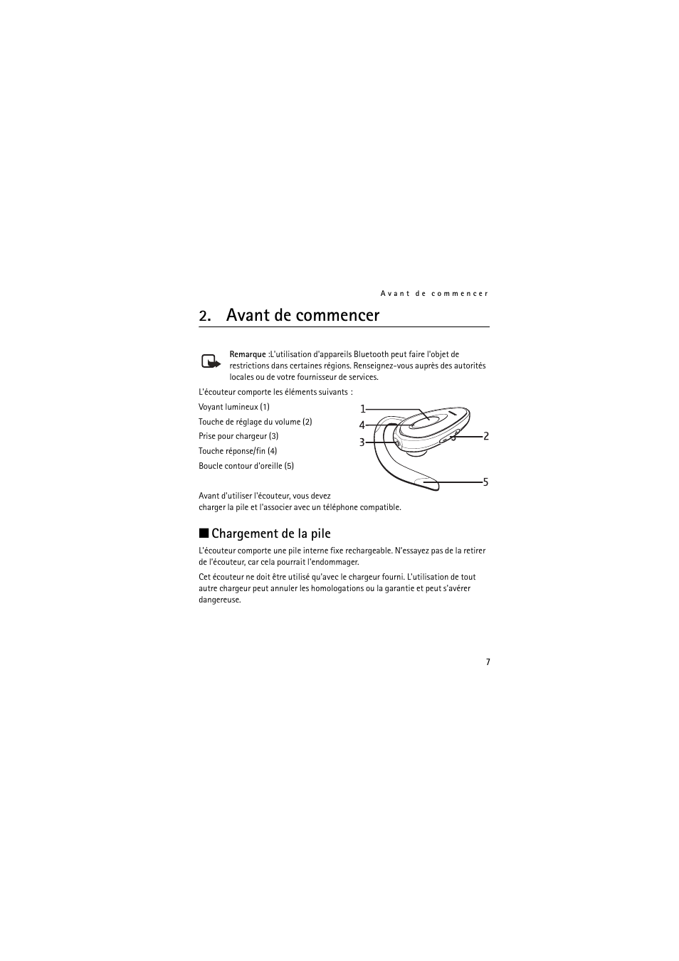 Avant de commencer, Chargement de la pile | Nokia Wireless Headset HS-36W User Manual | Page 51 / 60