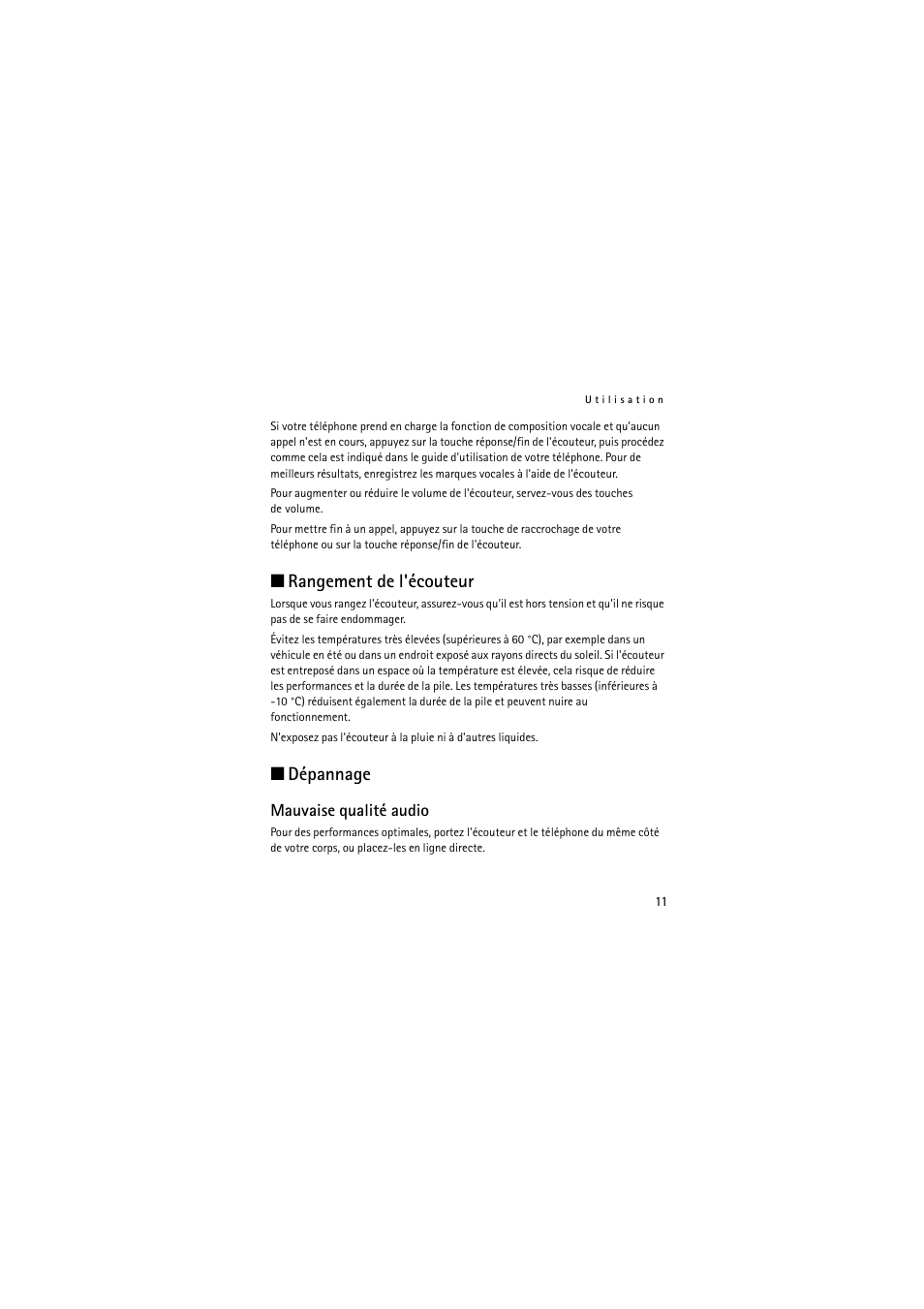 Rangement de l'écouteur dépannage, Rangement de l'écouteur, Dépannage | Nokia Wireless Headset HS-36W User Manual | Page 55 / 60