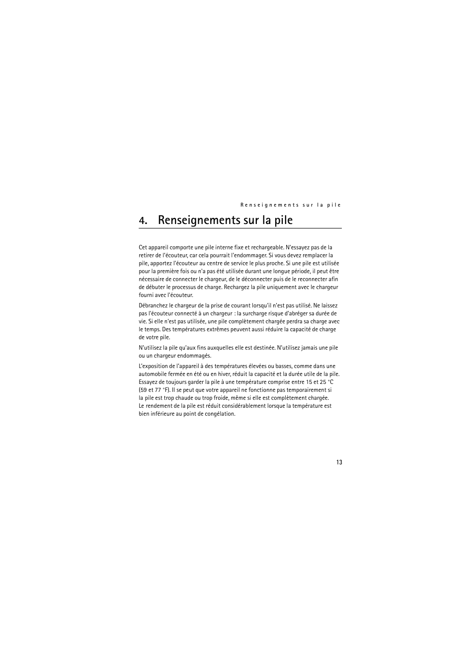 Renseignements sur la pile | Nokia Wireless Headset HS-36W User Manual | Page 57 / 60