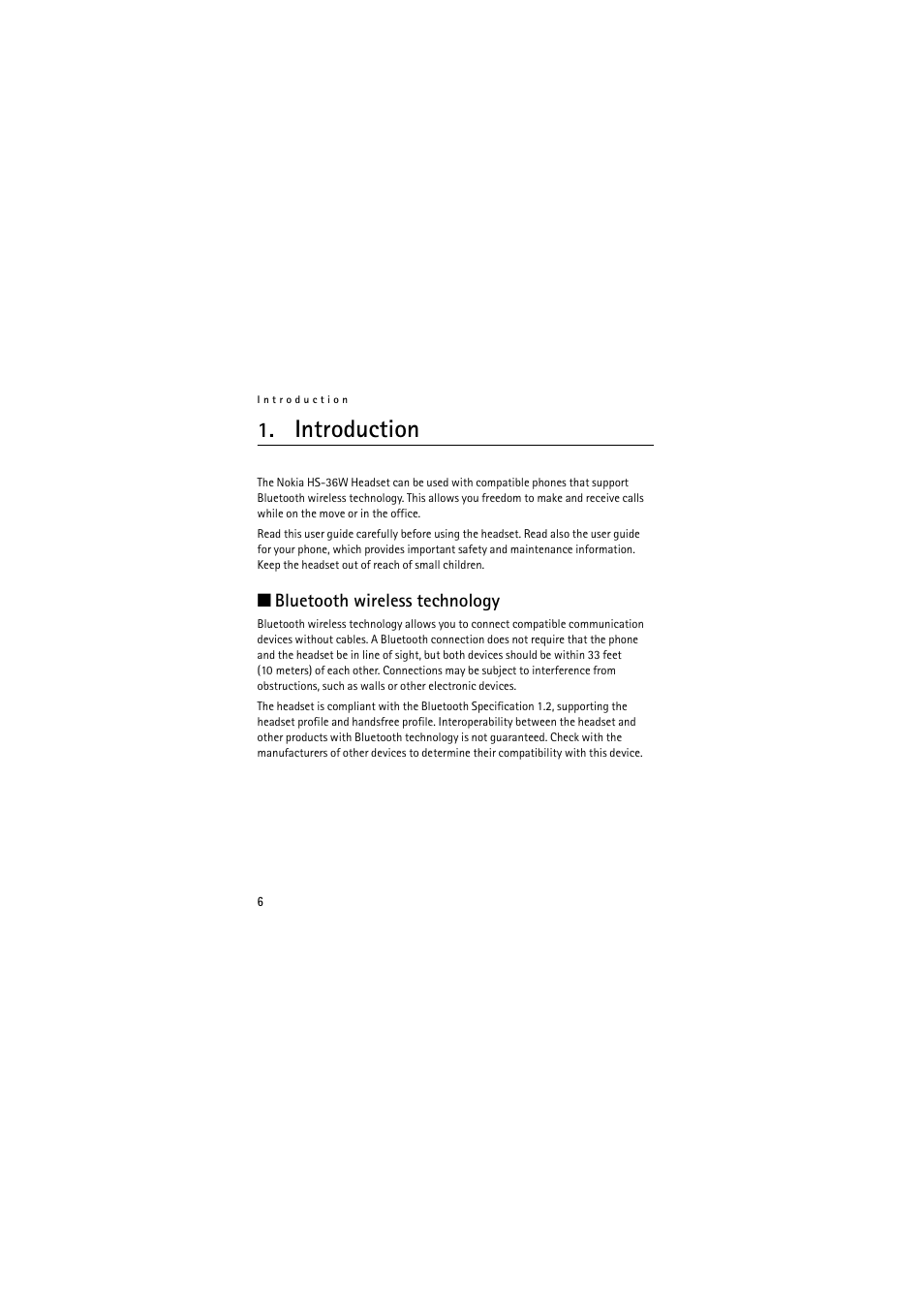 Introduction, Bluetooth wireless technology | Nokia Wireless Headset HS-36W User Manual | Page 6 / 60
